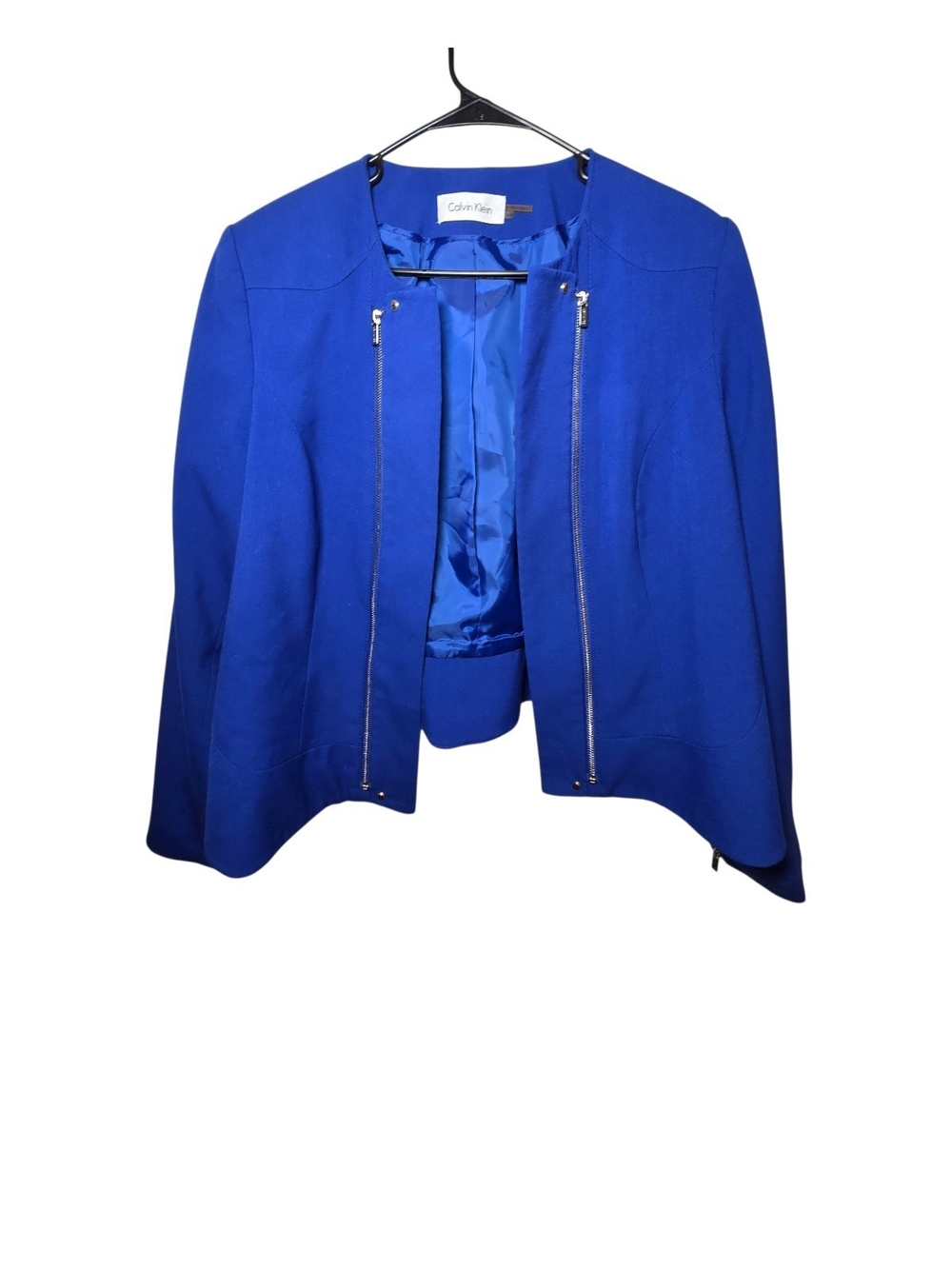 Calvin Klein Royal Blue Collarless Zip Front Blazer Jacket 14W